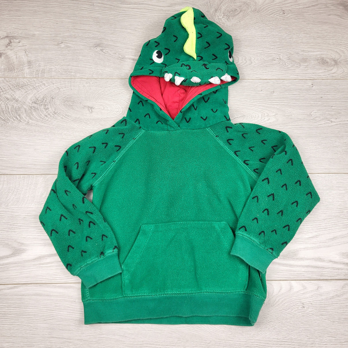 ULRT2 - Carters green fleece pullover dinosaur hoodie. Size 3T