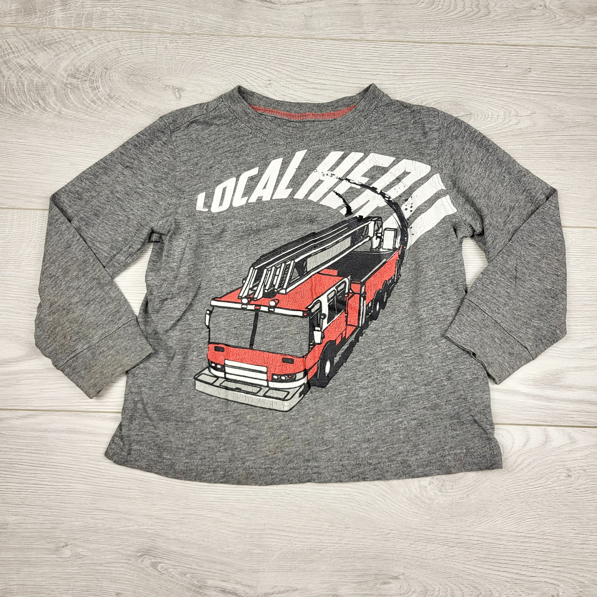 ULRT2 - Carters grey long sleeved top with fire truck. Size 3T