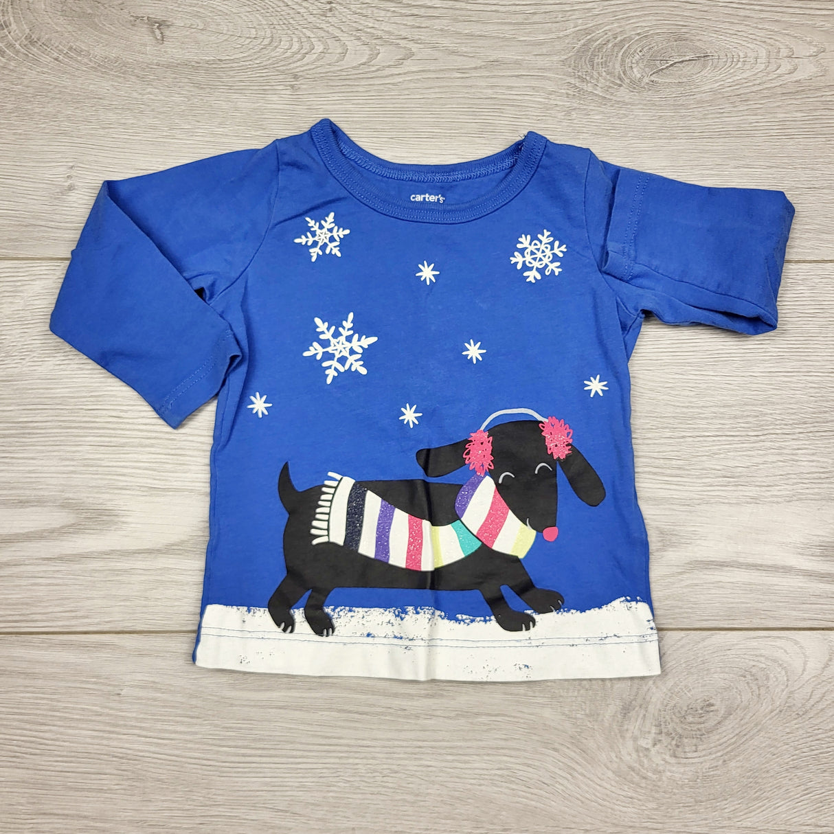 LUGE2 - Carters blue long sleeved top with dog. Size 6 months