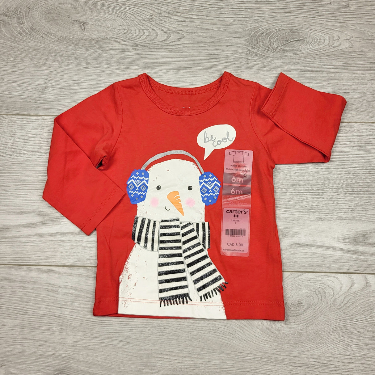 LUGE2 - NEW - Carters red top with snowman. Size 6 months