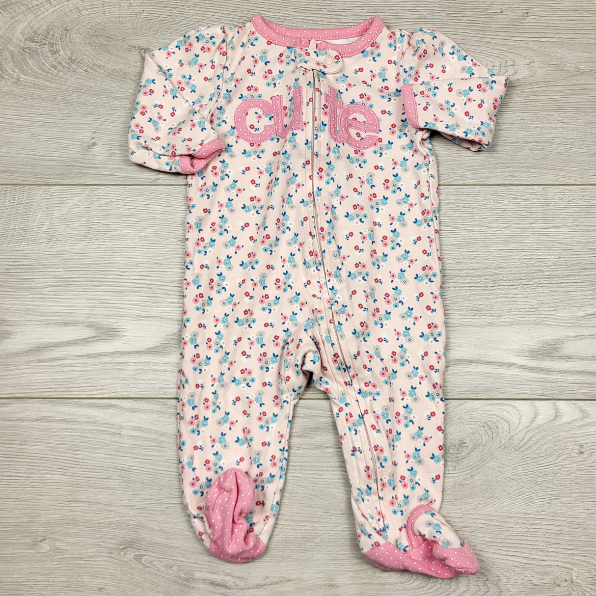 LUGE2 - Child of Mine pink zippered floral print cotton "Cute" sleeper. Size 3-6 months