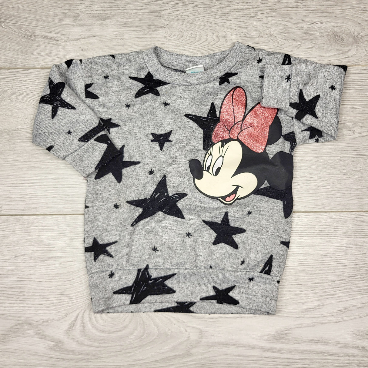 LUGE2 - Disney grey knit Minnie Mouse top with stars. Size 3-6 months