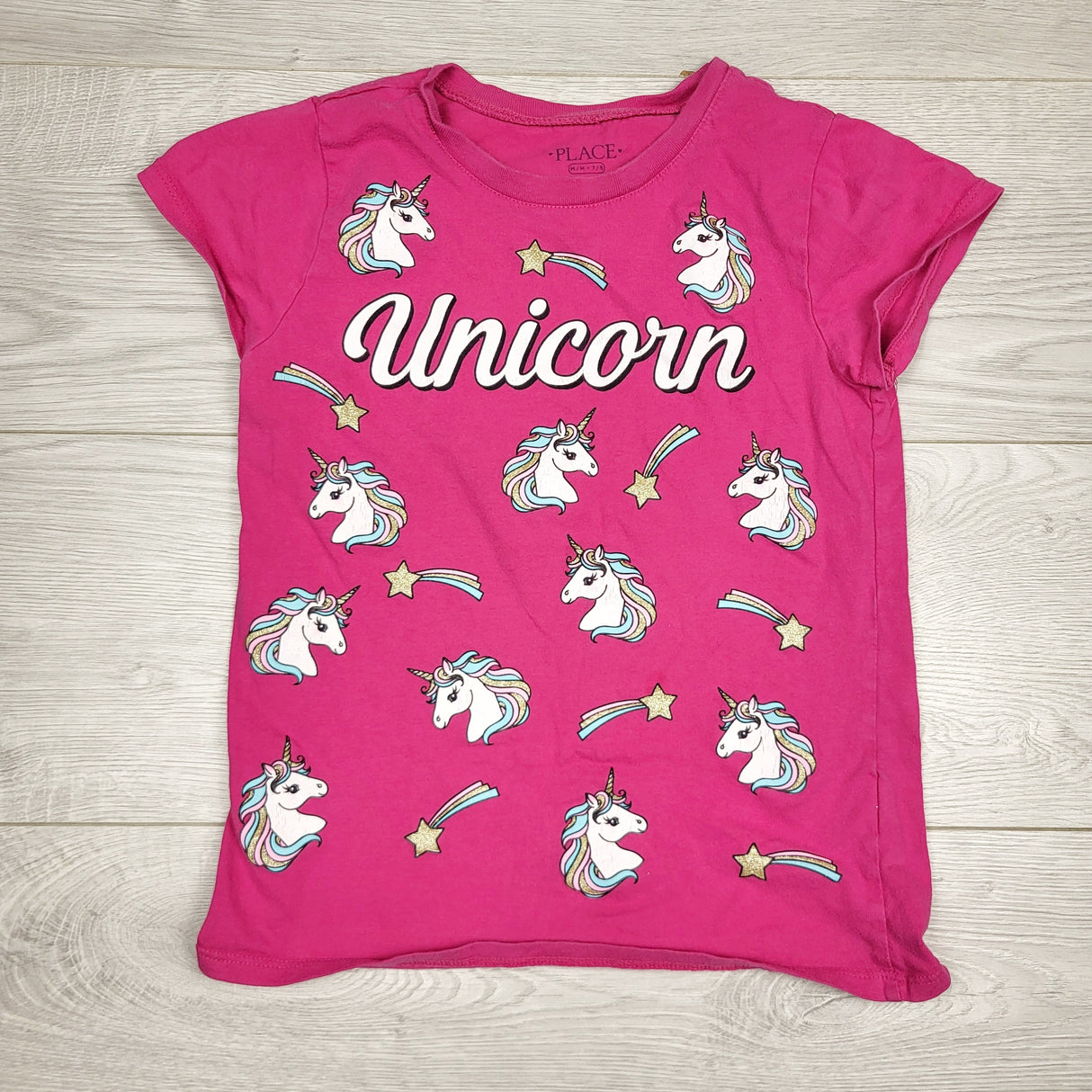 NKLB1 - Children's Place dark pink t-shirt with unicorns. Size 7/8