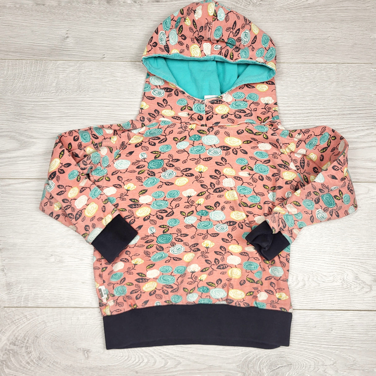 NKLB1 - Seaside Organics pink floral print handmade hoodie. Size 3T