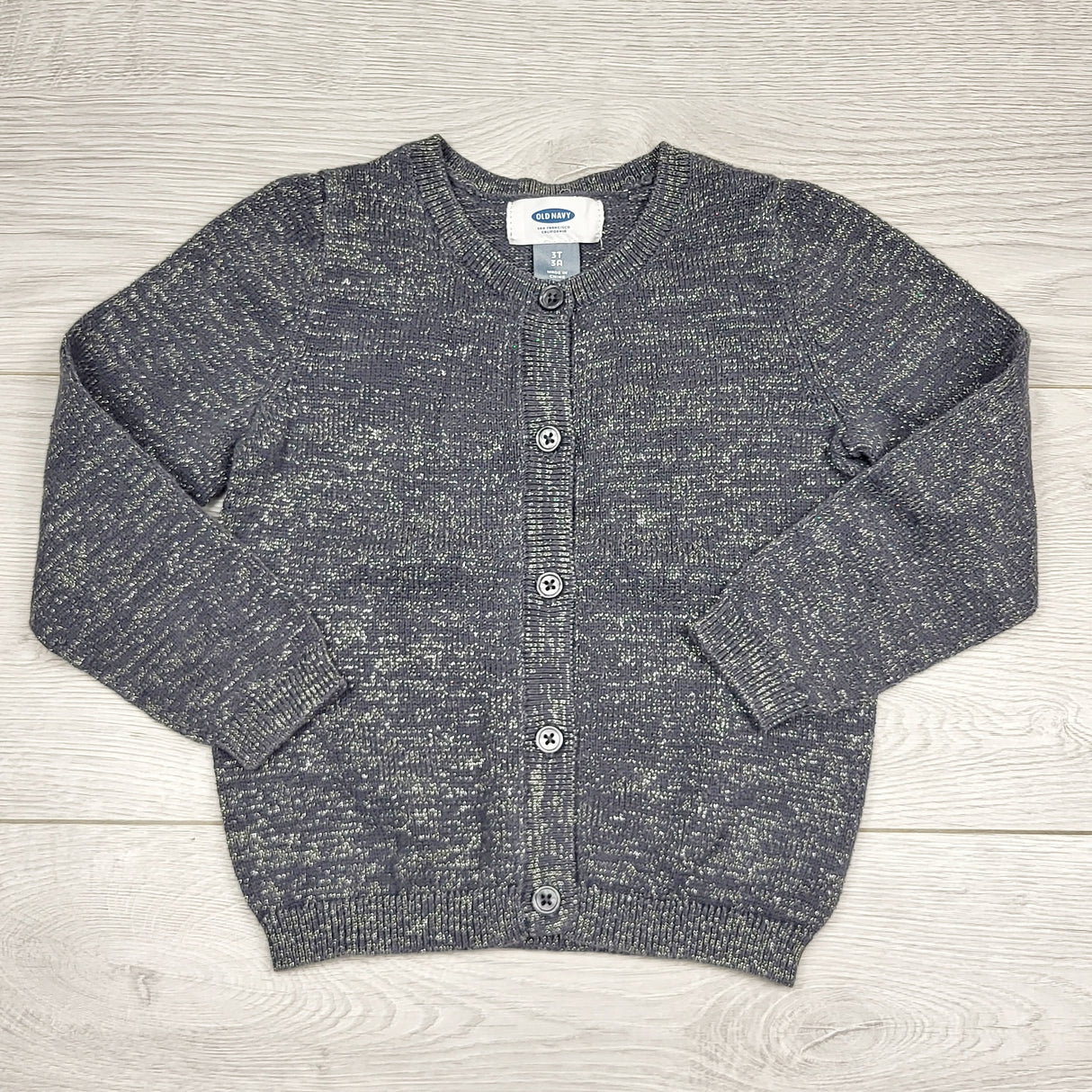 NKLB11 - Old Navy grey cardigan sweater with sparkle threading. Size 3T