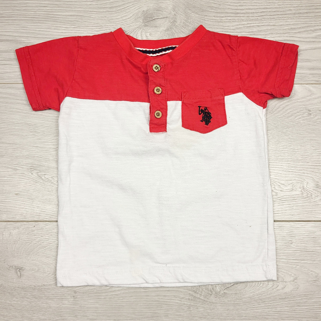 SMRSH1 - U.S. Polo Assoc. red and white t-shirt. Size 24 months