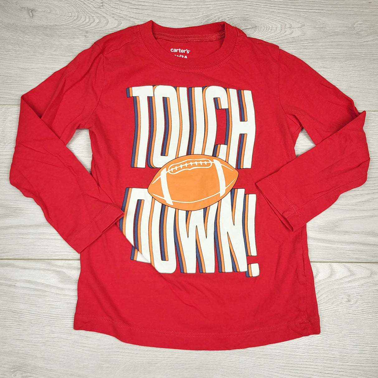 SMRSH1 - Carters red "Touchdown" long sleeved top. Size 2T