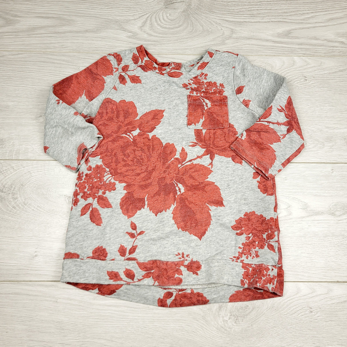 RGRN1 - Gap grey floral print sweatshirt dress. Size 18-24 months