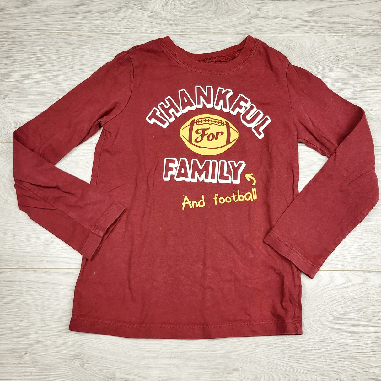 RGRN1 - Carters burgundy "Thankful for Family" long sleeved top. Size 6