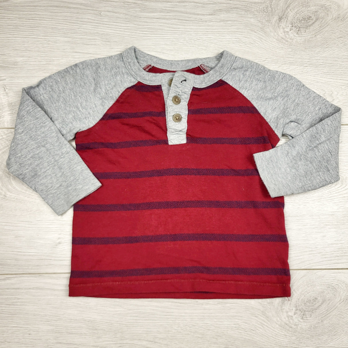 RGRN1 - Old Navy red and grey striped long sleeved top. Size 12-18 months