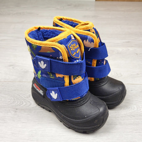 SMRSH2 -Ice Fields navy snow boots with dinosaurs. Size 7