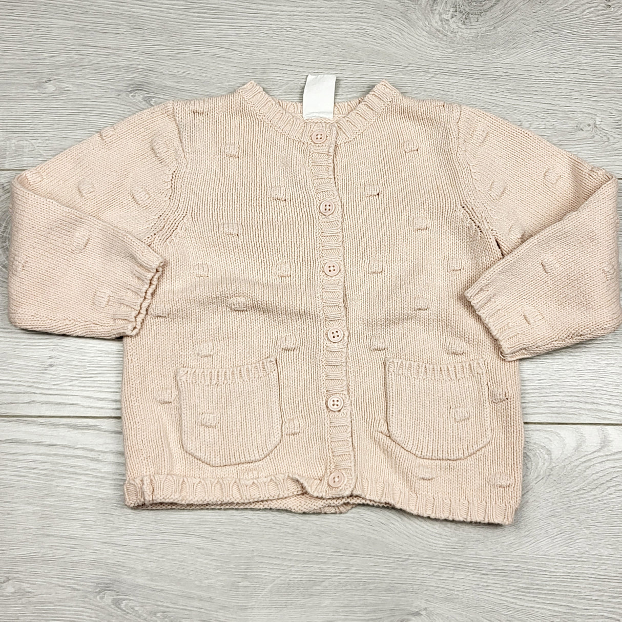 RGRN2 - H and M pale pink textured cardigan sweater. Size 12-18 months