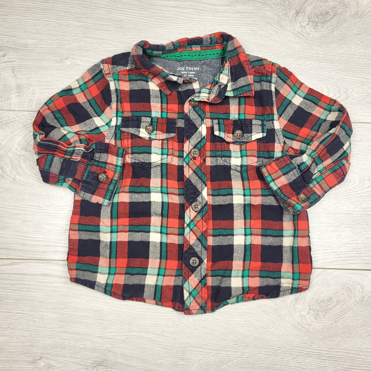 RGRN22 - Joe plaid button down shirt. Size 12-18 months