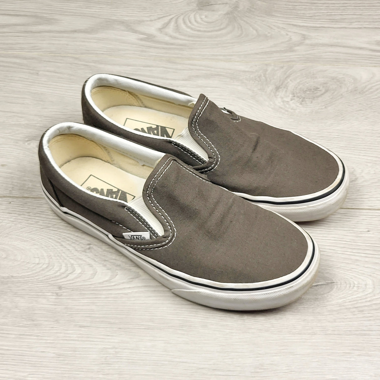 AWLS1 - Vans grey slip on canvas shoes. Boys size 5