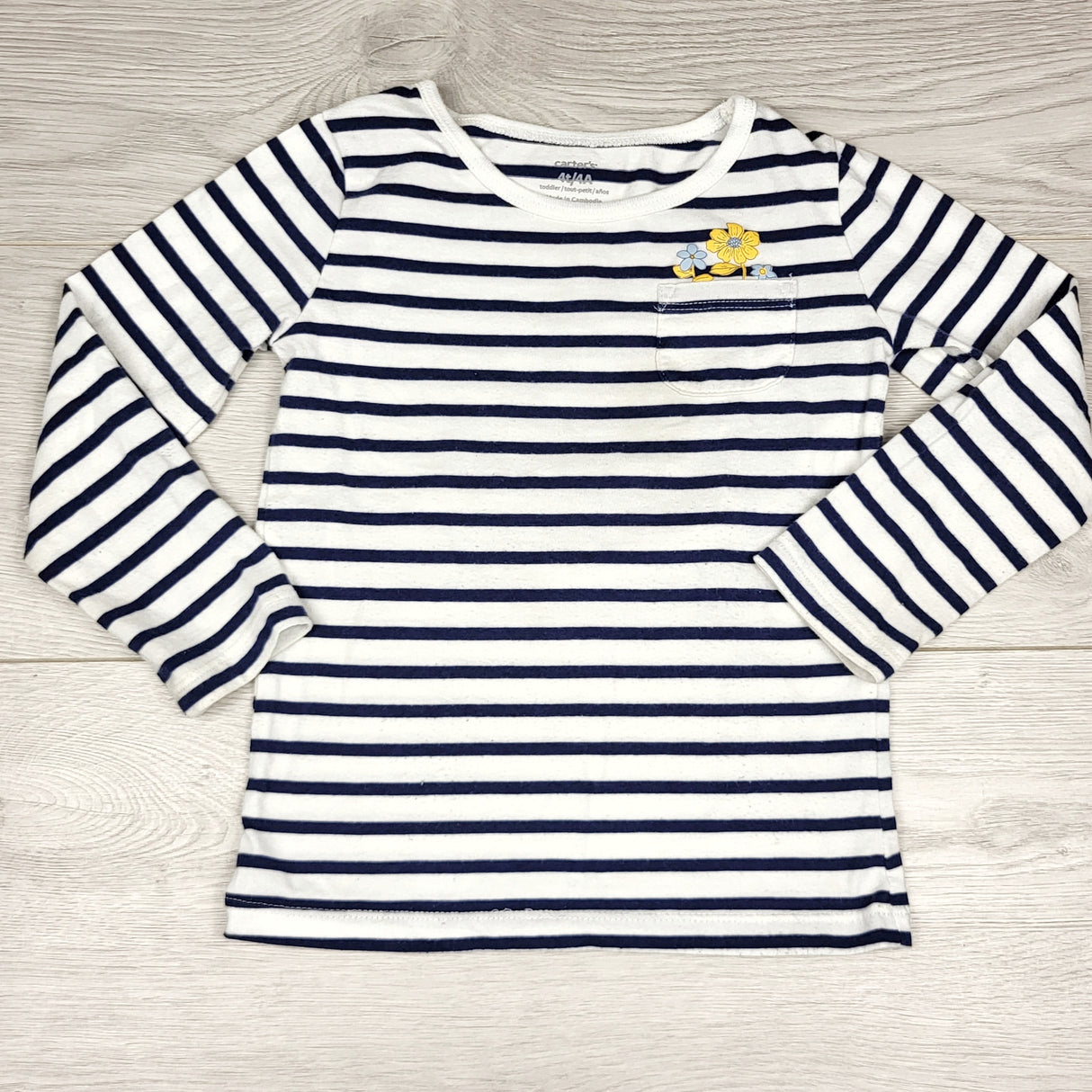 MDWY1 - Carters navy striped long sleeved top with flower. Size 4T