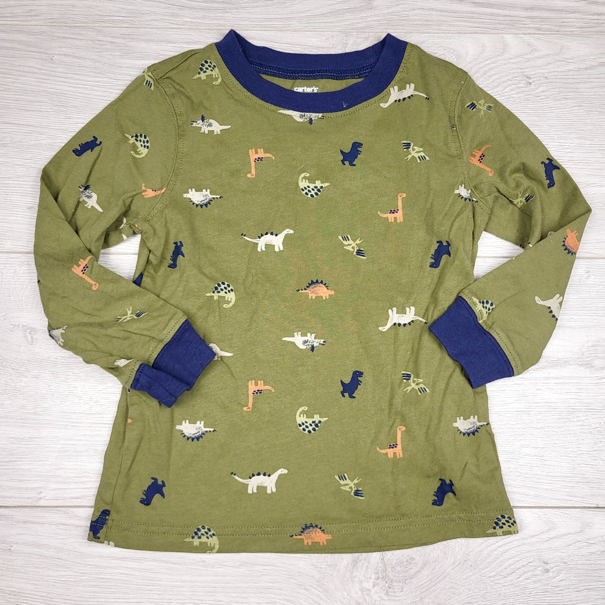 SMRSH3 - Carters green long sleeved shirt with dinosaurs. Size 3T