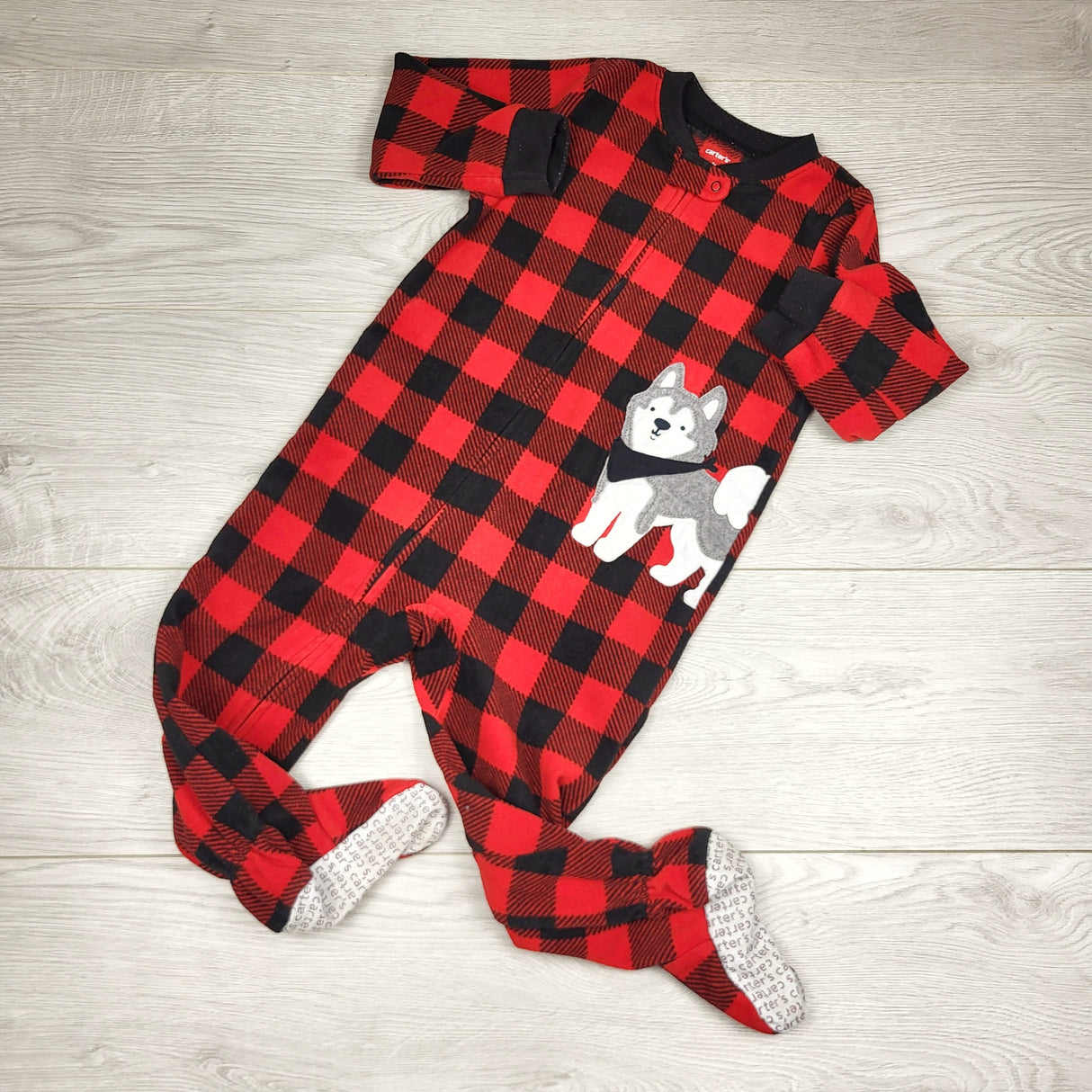 SMRSH3 - Carters red buffalo plaid zippered fleece sleeper. Size 2T