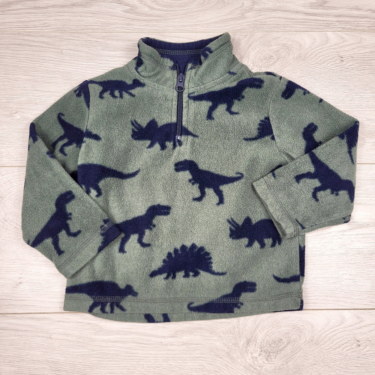 APPL1 - Children's Place green fleece half zip pullover with dinosaurs. Size 18-24 months