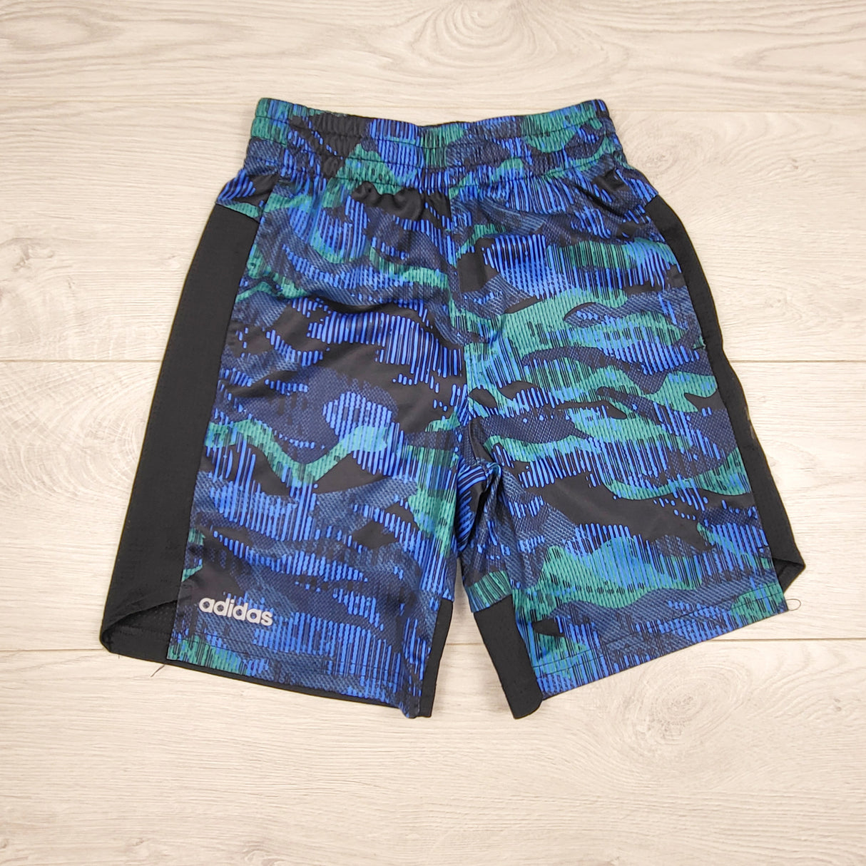 AWLS2 - Adidas blue and black patterned active shorts. Size small