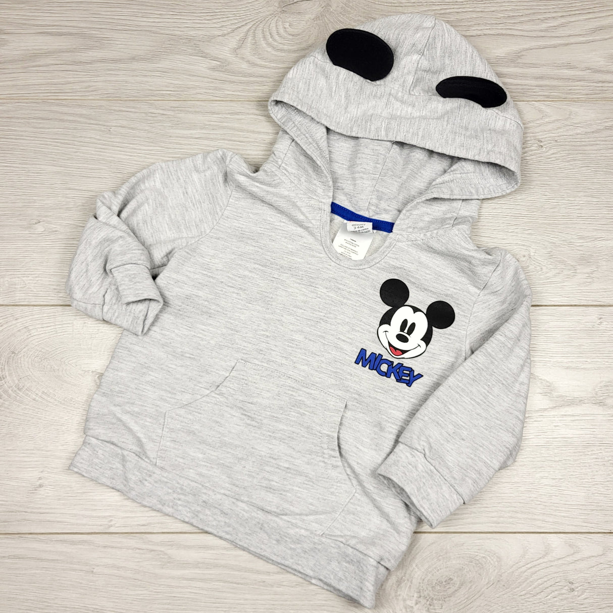 CHLV1 - Disney Baby grey pullover Mickey Mouse hoodie. Size 24 months