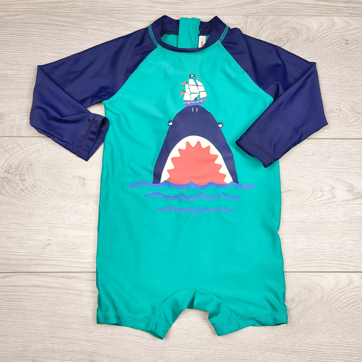 CHLV1 - Joe navy and teal one piece rash guard. Size 12-18 months