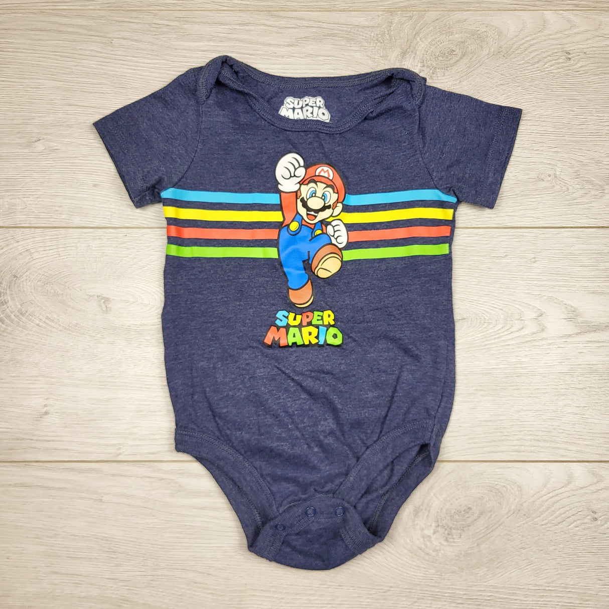 CHLV1 - Blue Super Mario bodysuit. Size 18-24 months