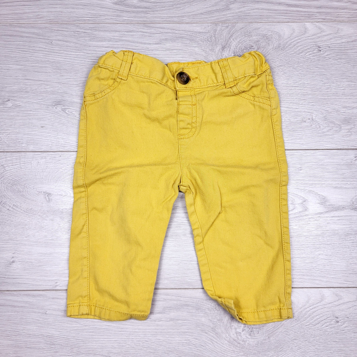 CHLV1 - Yellow twill pants with adjustable waist. Size 12-18 months