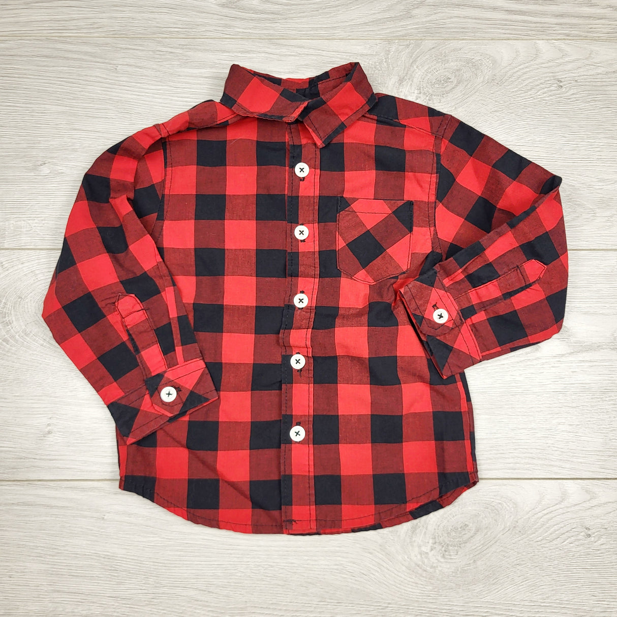 CHLV1 - Mick Mack red buffalo plaid button down shirt. Size 18 months