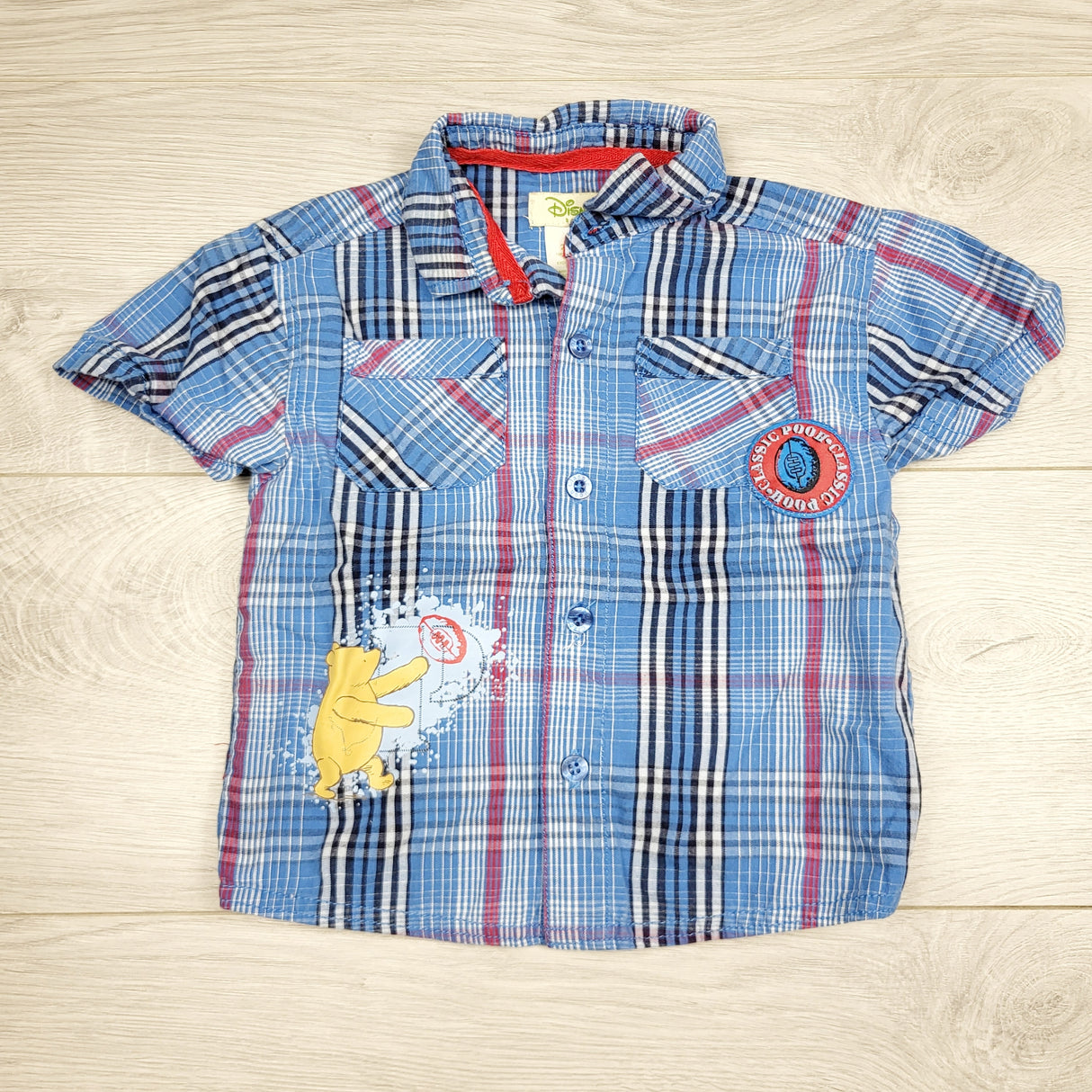 CHLV1 - Disney Baby blue plaid button down Winnie the Pooh shirt. Size 24 months