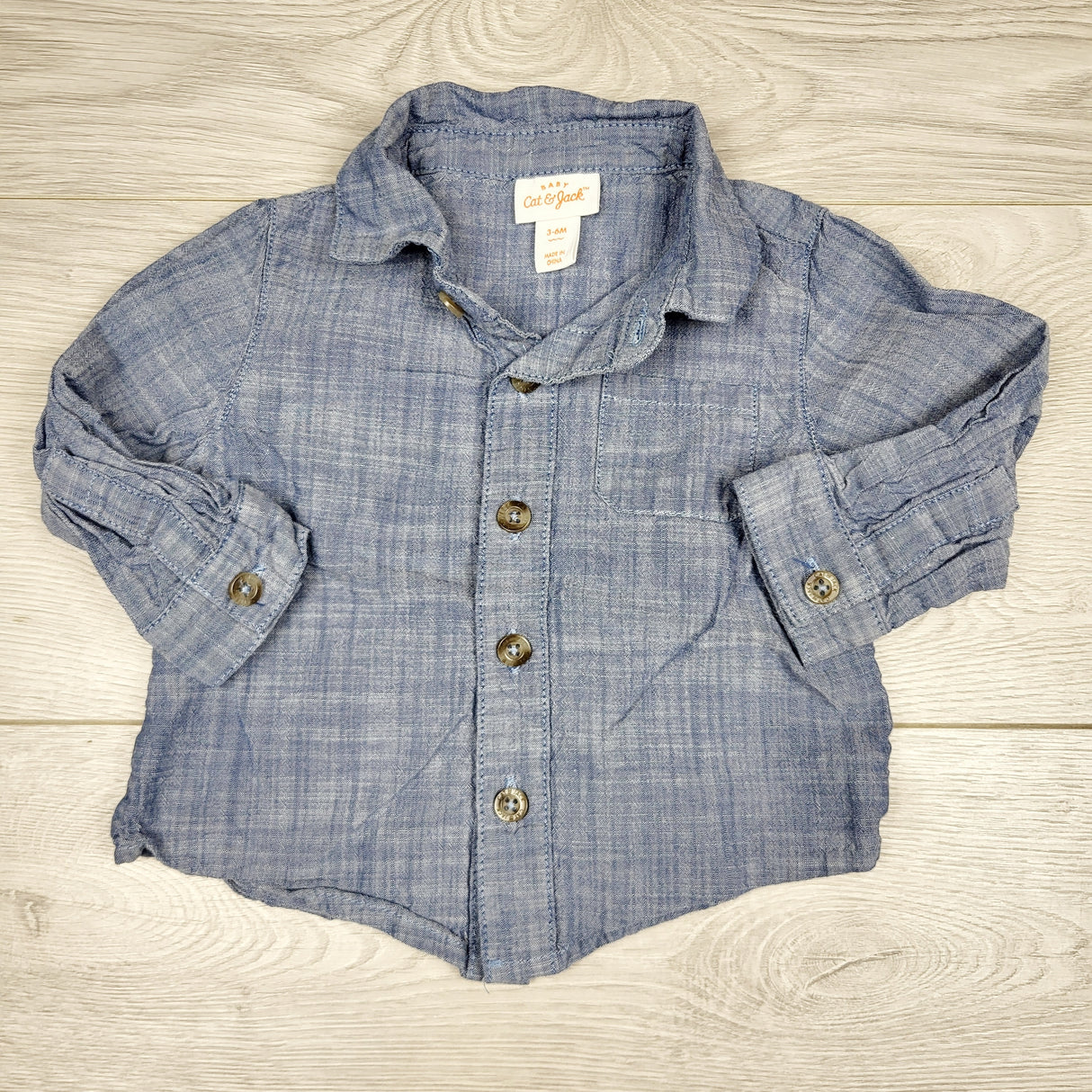 CHLV1 - Cat and Jack chambray button down shirt. Size 3-6 months