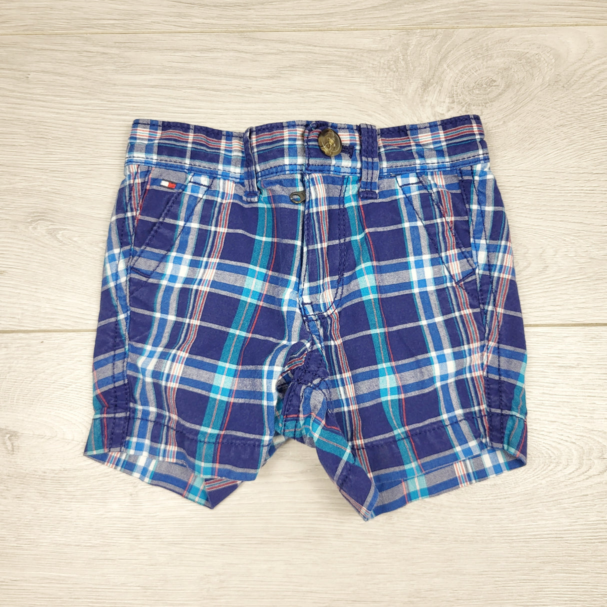 CHLV1 - Tommy Hilfiger navy plaid shorts. Size 3-6 months