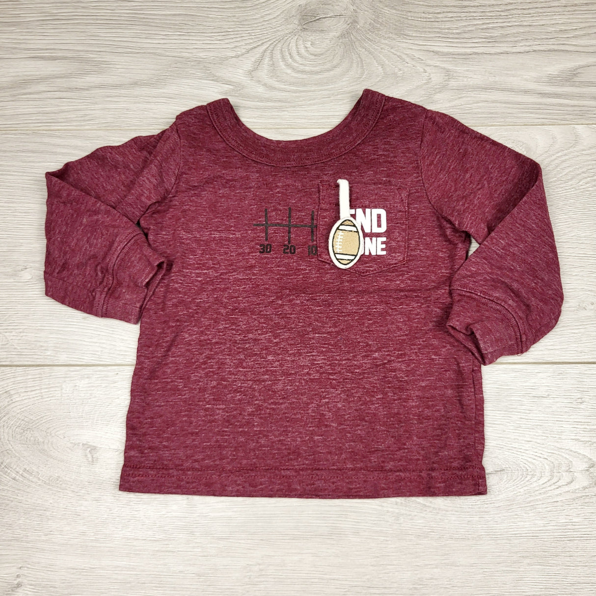 CHLV1 - Carter burgundy "End Zone" long sleeved top. Size 12 months