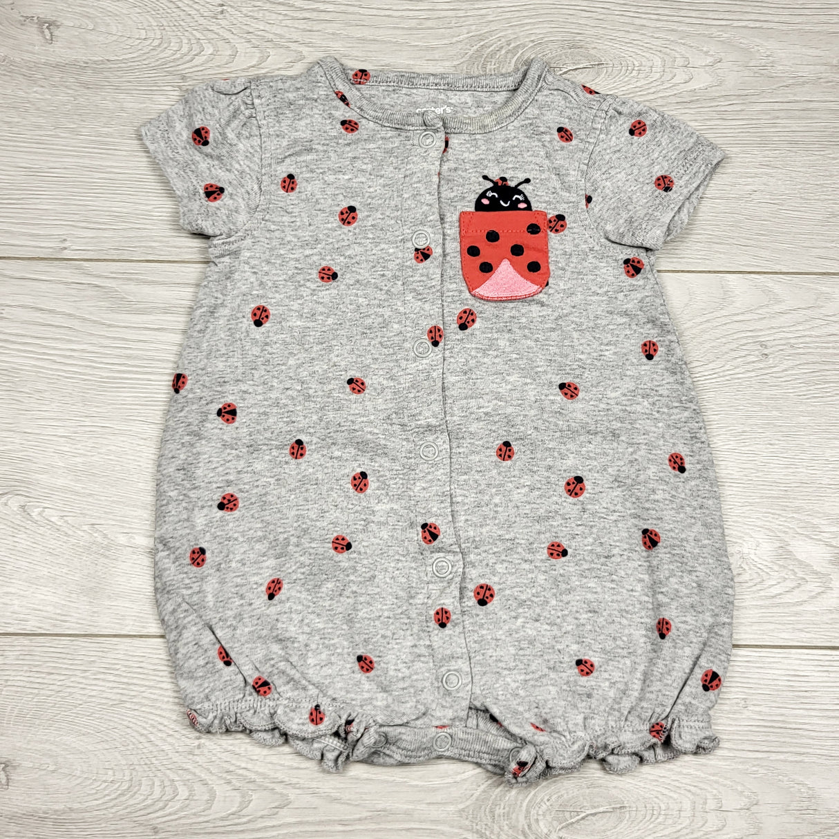 KARE2 - Carters grey cotton romper with ladysbugs. Size 6 months