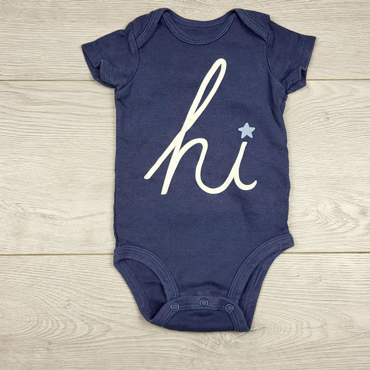 KARE22 - Carters blue "Hi" bodysuit. Size 3 months