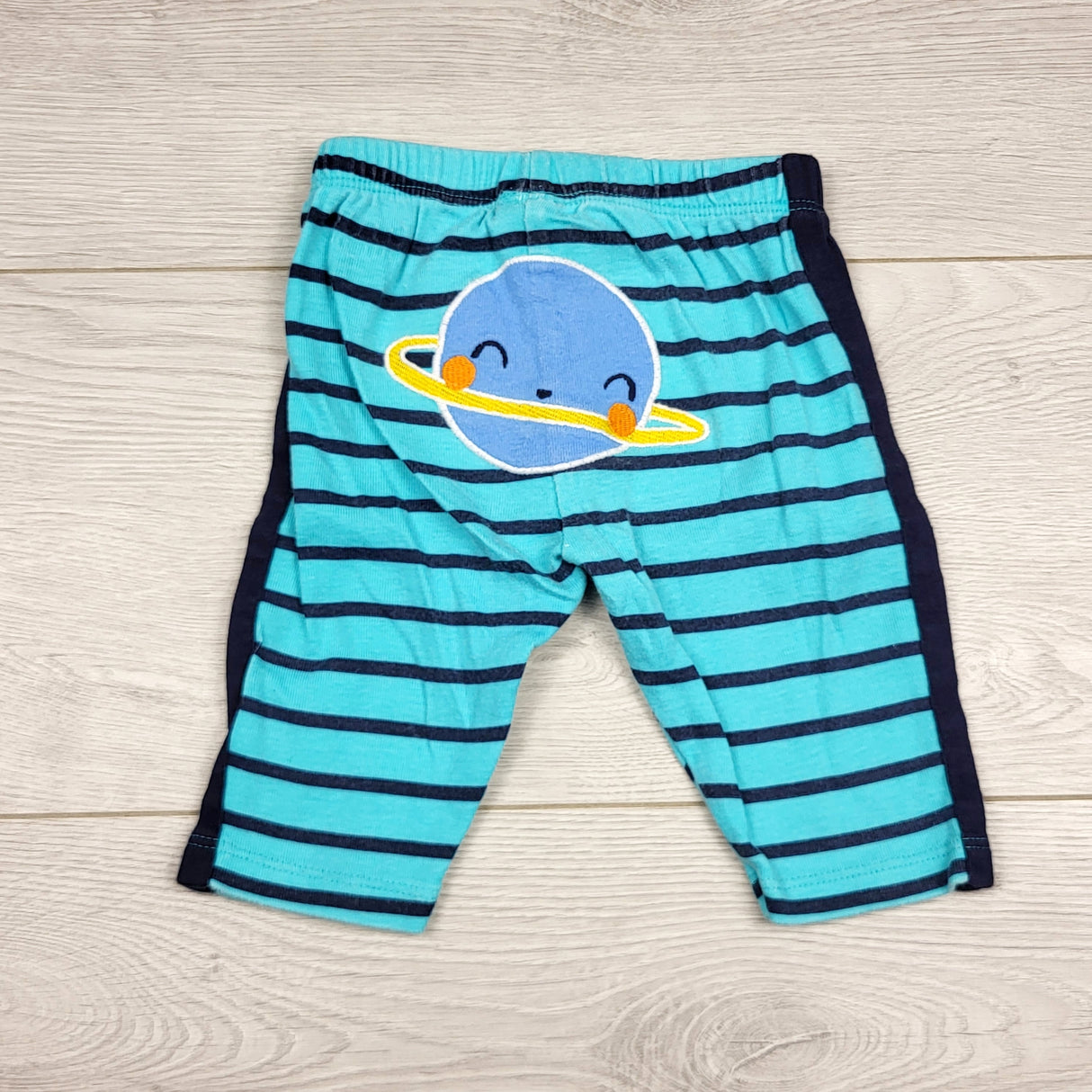 KARE22 - Bundles turquoise striped cotton pants with Saturn on bum. Size 0-3 months