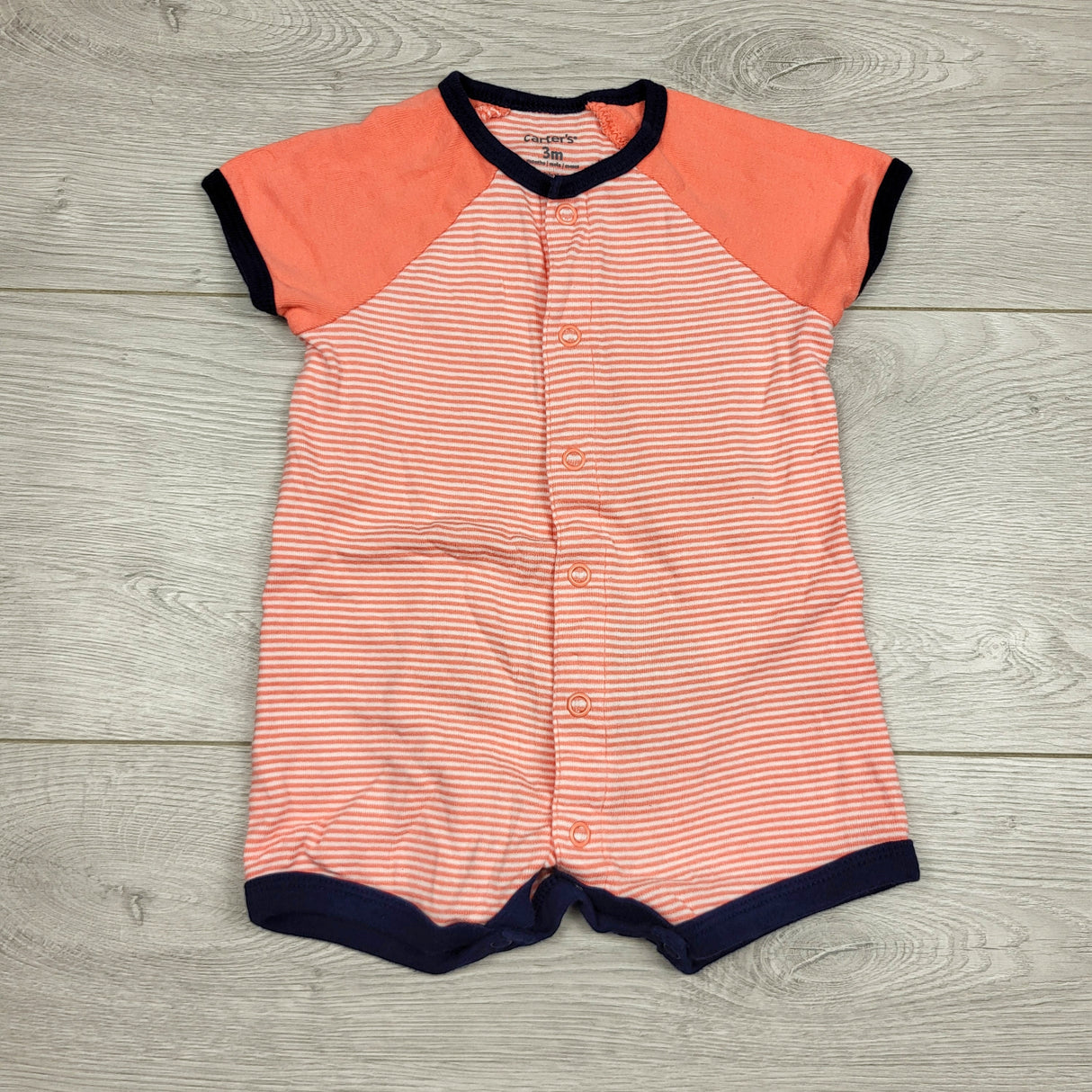 KARE22 - Carters salmon coloured striped cotton romper. Size 3 months