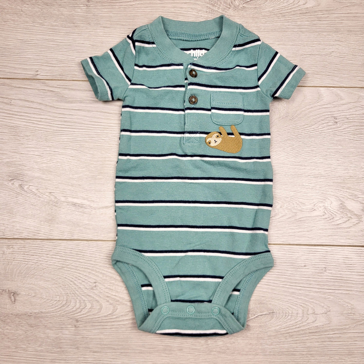 KARE22 - Child of Mine aqua striped bodysuit. Size 0-3 months