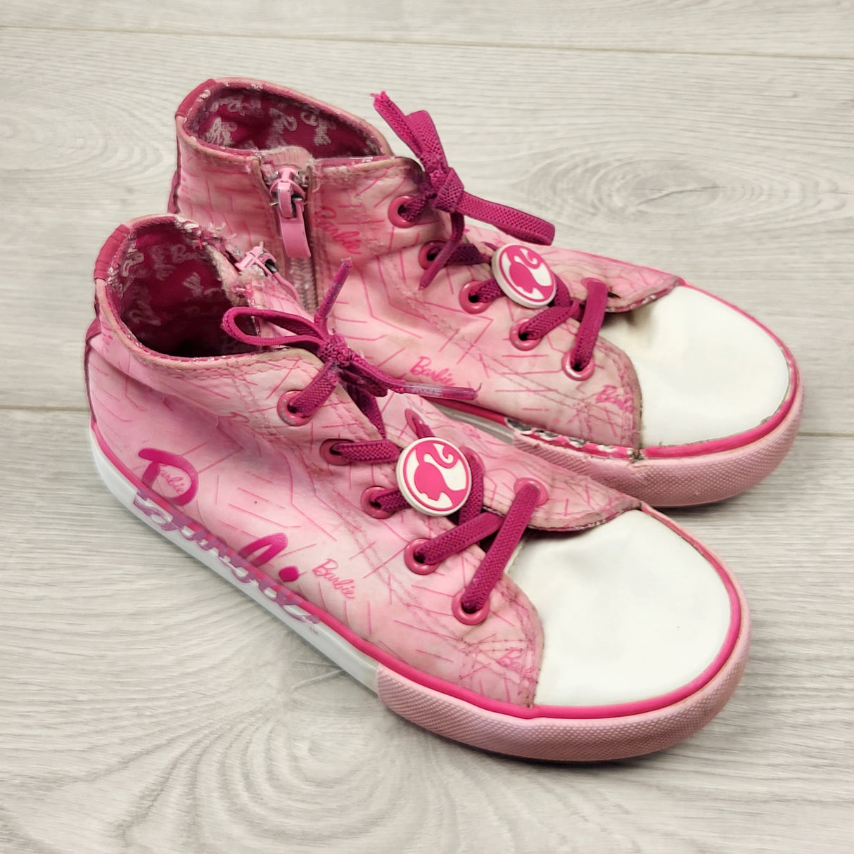 CKLB1 - Ground Up pink canvas high top Barbie shoes with elastic laces. Youth size 1