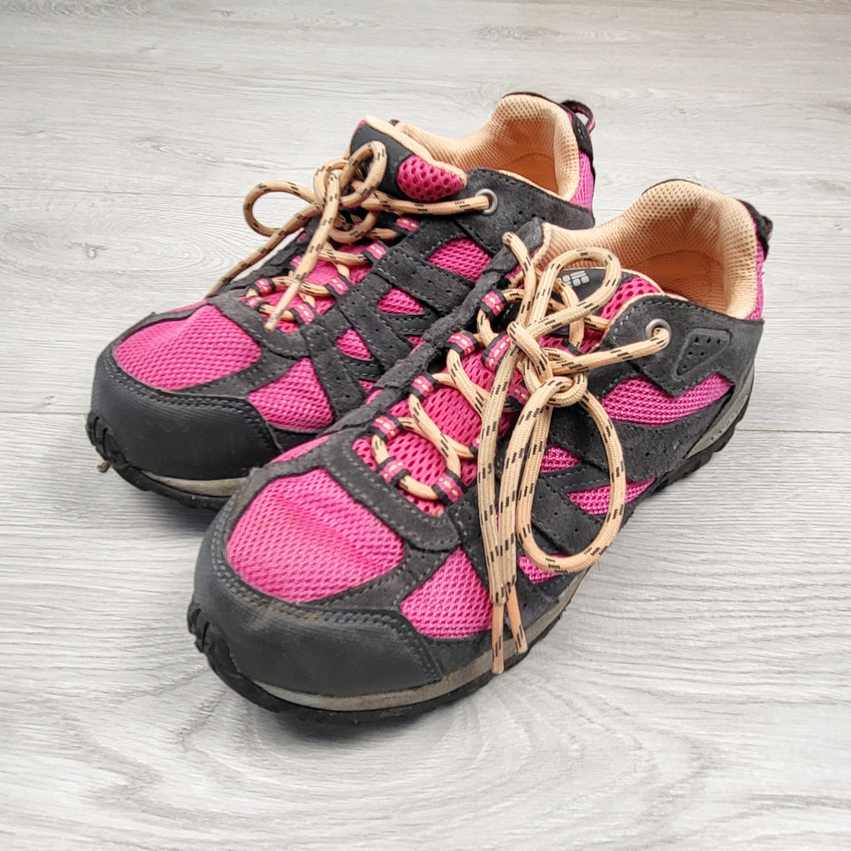 AGLL1 - Columbia pink and grey "Redmond" waterproof hiking shoes. Youth size 5