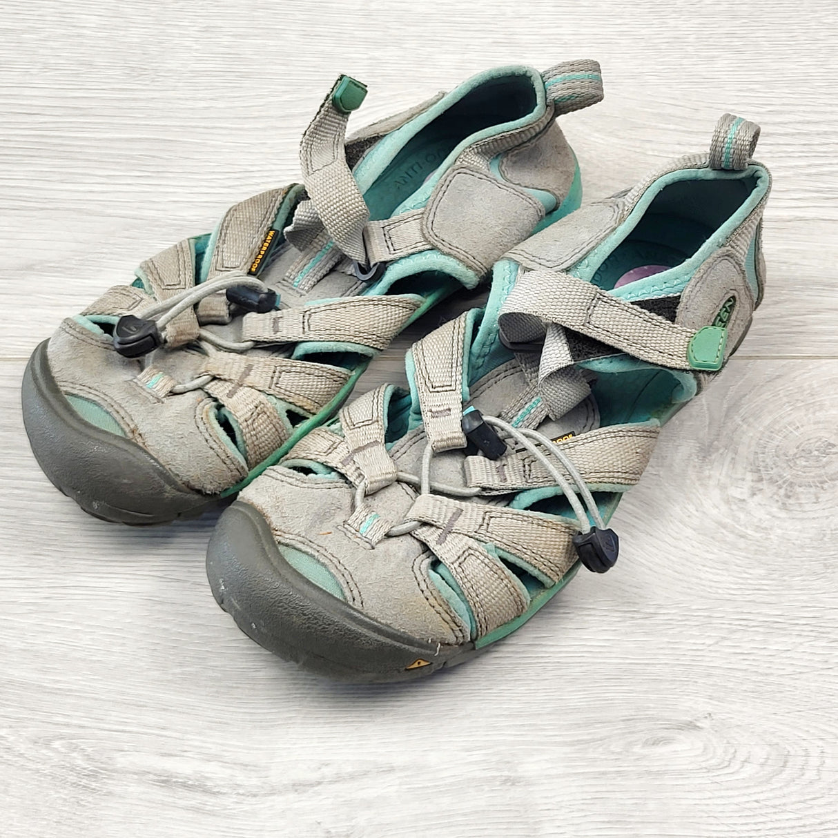 KHW1 - Keen grey and turquoise waterproof sandals. Youth size 3