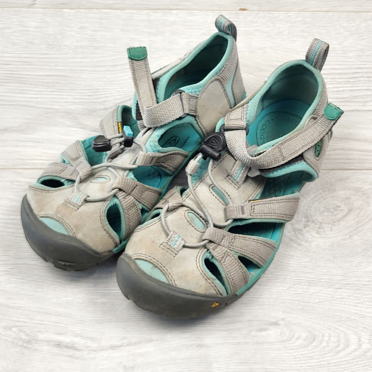 KHW1 - Keen turquoise and grey waterproof sandals. Youth size 2