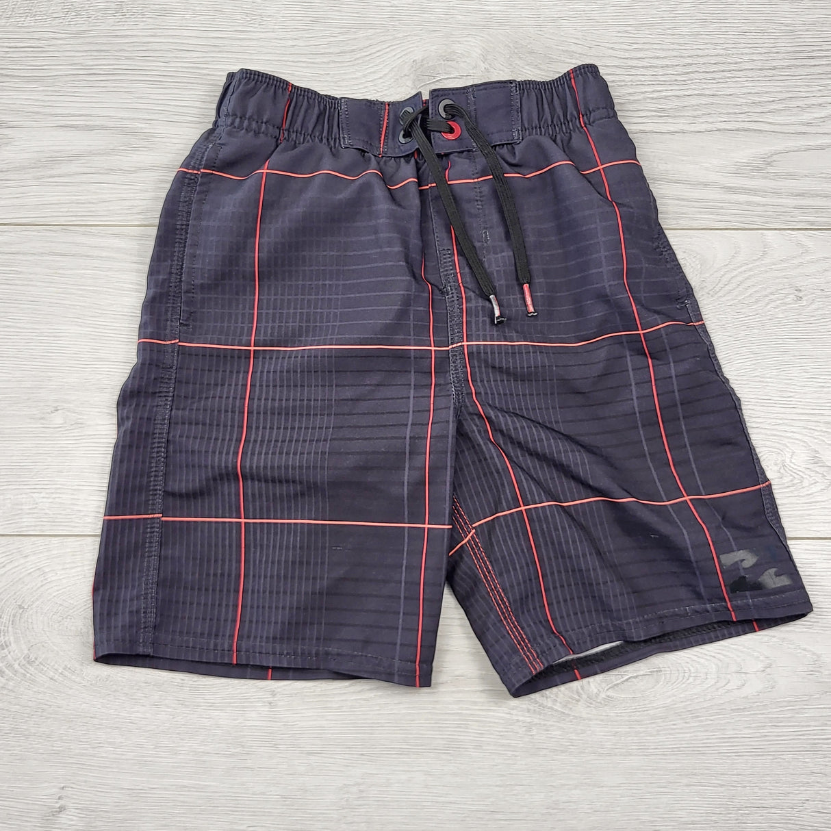 KHW1 - Billabong black and red plaid swim shorts. Size 5T