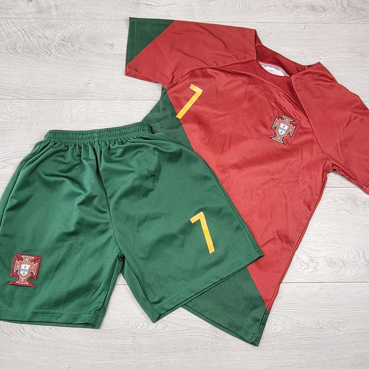 KHW1 - Cristiano Ronaldo 2pc Portugal National Football League jersey set (unofficial merch). Size 5/6ish