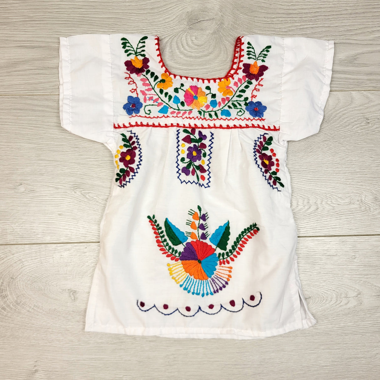 DMKY1 - Mexican style handmade embroidered tunic dress. Approx size 18-24 months