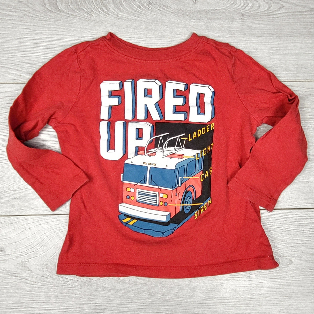 NTLL1 - Old Navy red "Fired Up" long sleeved top. Size 2T