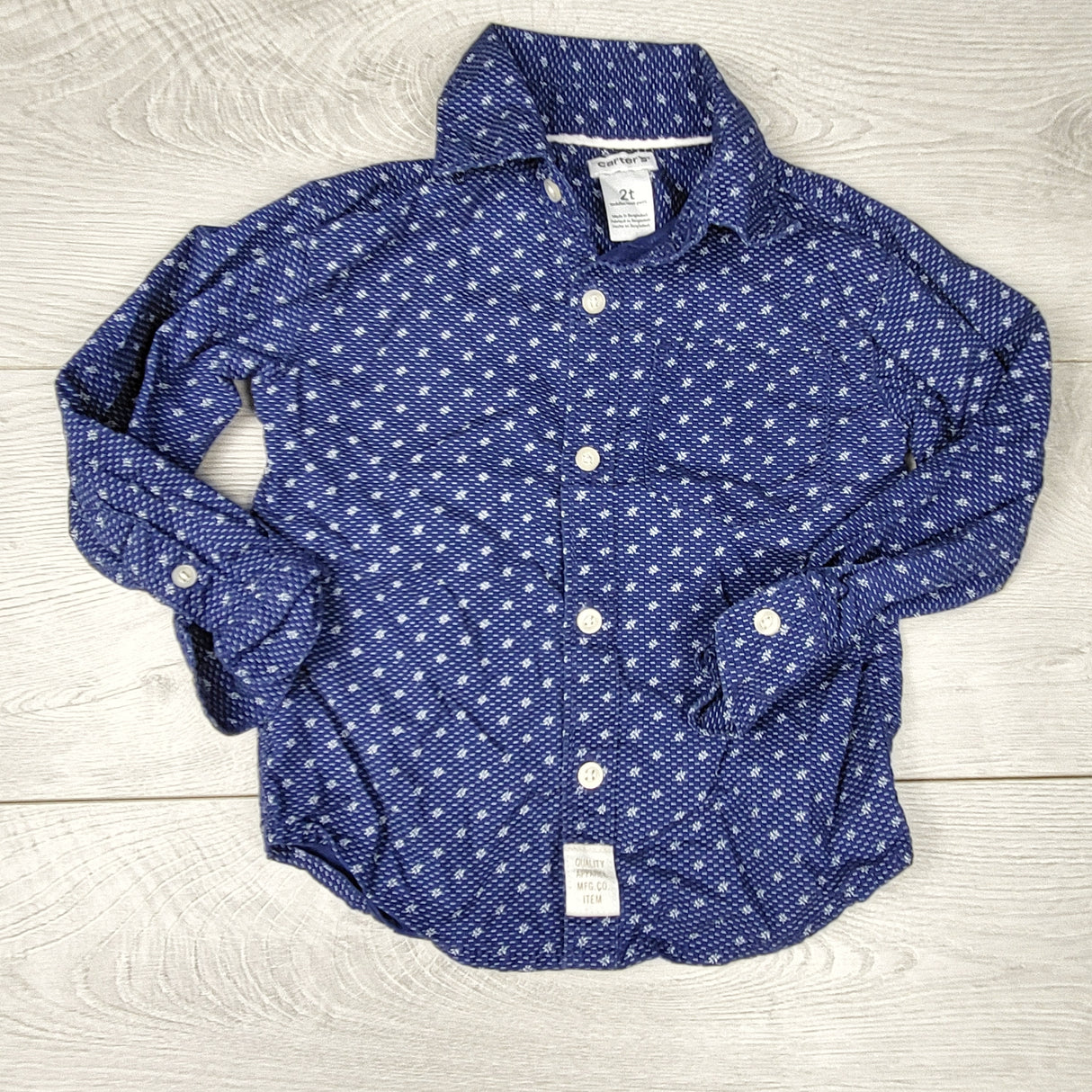 NTLL1 - Carters navy patterned button down shirt. Size 2T