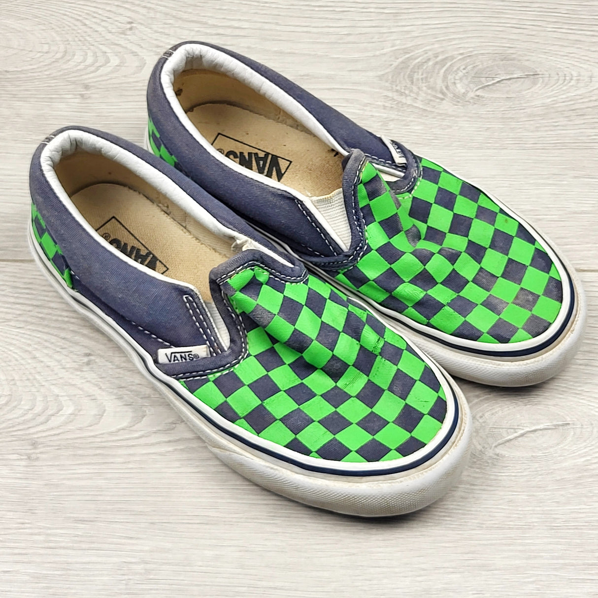 OAG1 - Vans navy and green checked slip on canvas shoes. Size 13