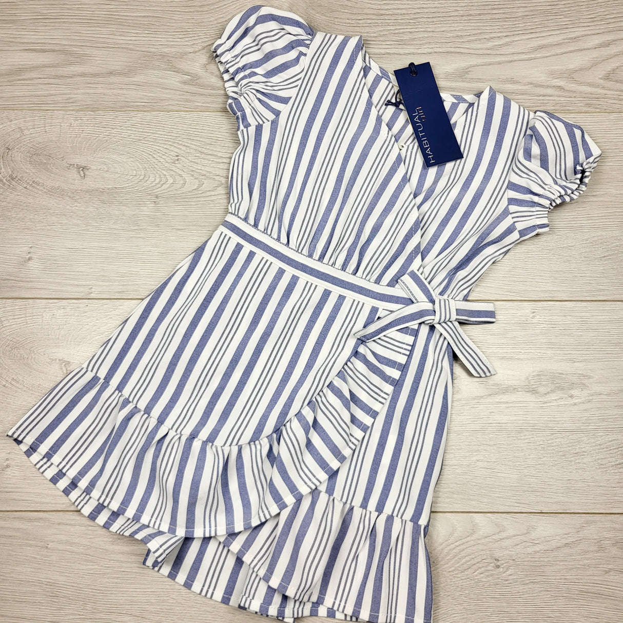 DMKY2 - NEW - Habitual Girl blue and white striped wrap dress. Size 2T