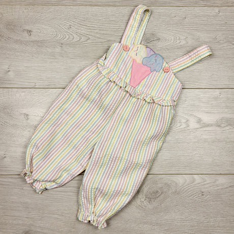 DMKY2 - Vintage pastel striped overalls with ice cream cones. Approx 3-6 months