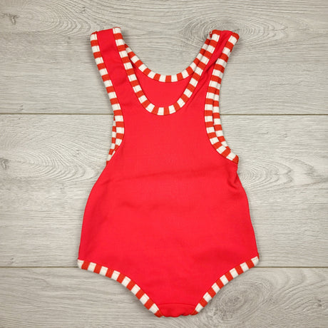 DMKY2 - Vintage red one piece swimsuit with puppy. Size 18 months